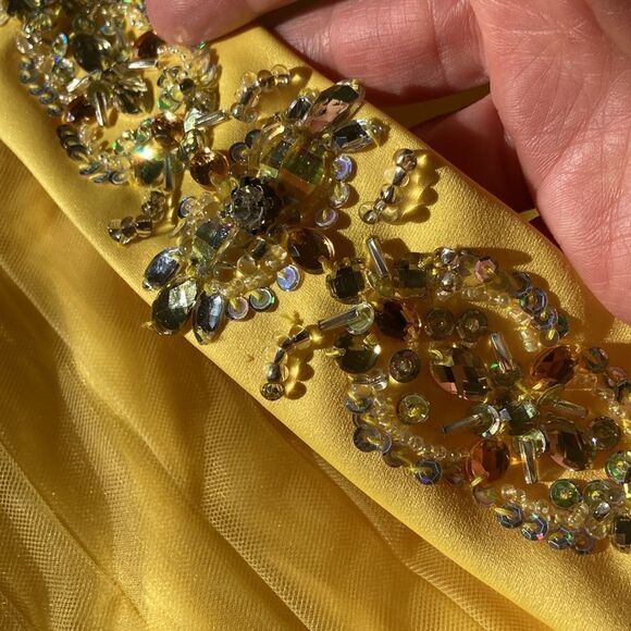 New Mori Lee By Madeline Gardner Yellow Tulle Mini Prom Party Dress Juniors Sz 5 - Picture 15 of 16